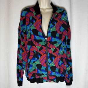 Vintage 80s Pia Rucci Women's Silk Jacket full zip geometric Multicolor SZ Large